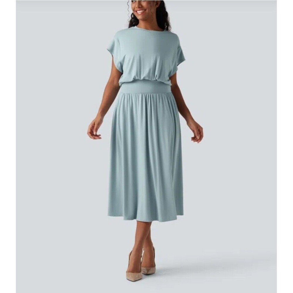 Halara Tummy Control Batwing Sleeve Flowy Midi Dress w/Pockets Size M